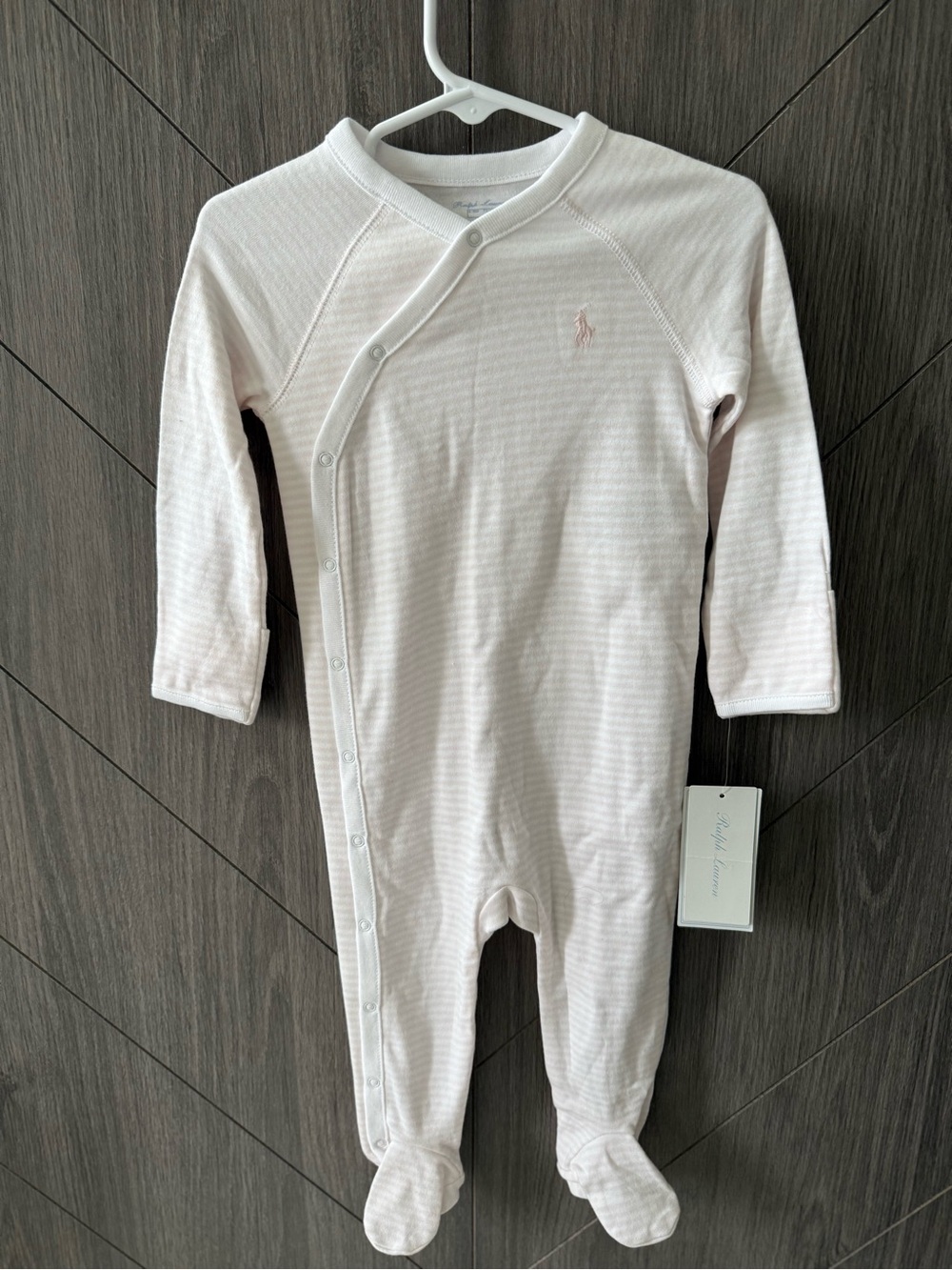 Ralph Lauren Light Pink Striped Footed One-Piece